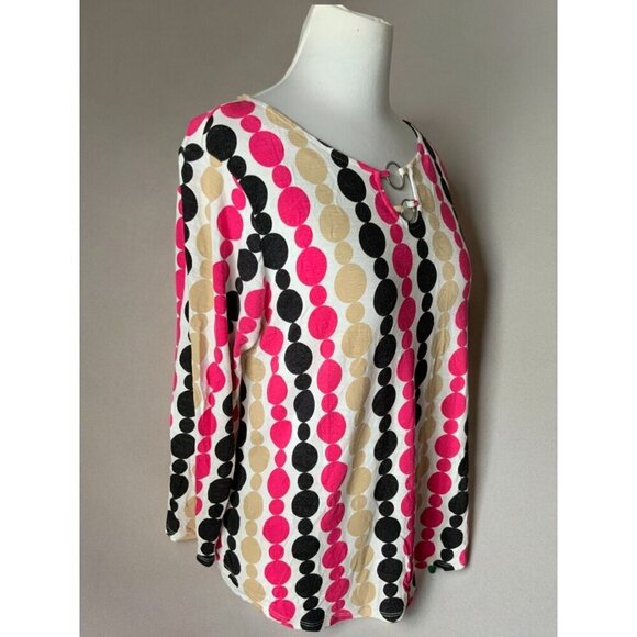 Ruby Rd Womens Petite Polka Dot Tunic Top Multicolor Quarter Sleeve Keyhole PM - Picture 7 of 10